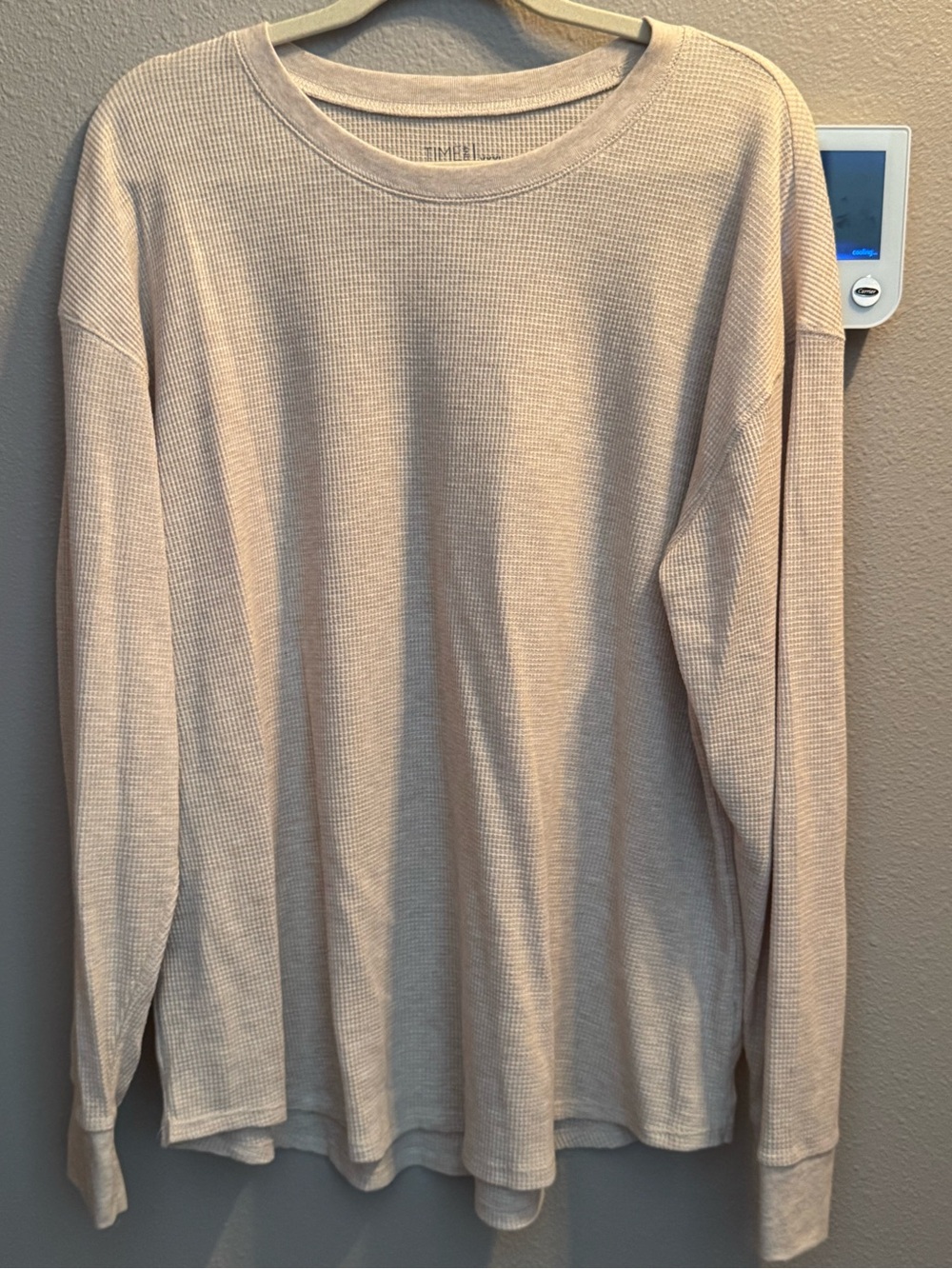 Time and Tru Women’s Long-Sleeve Waffle Crew in Light Beige